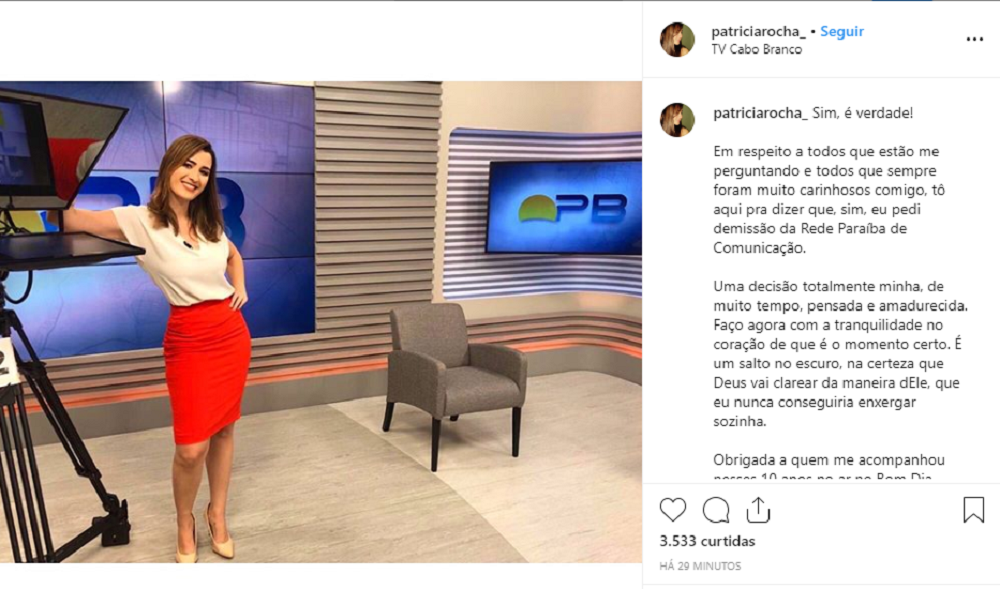 Apresentadora da afiliada da Globo na Paraíba pede demissão – Turismo em  foco – Tudo do turismo no Brasil e Mundo